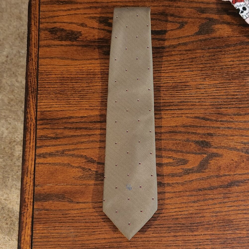 Vintage Christian Dior Logo Men’s Tie Taupe w/ White Diamond Dot Blue Dash Marks - Picture 5 of 5